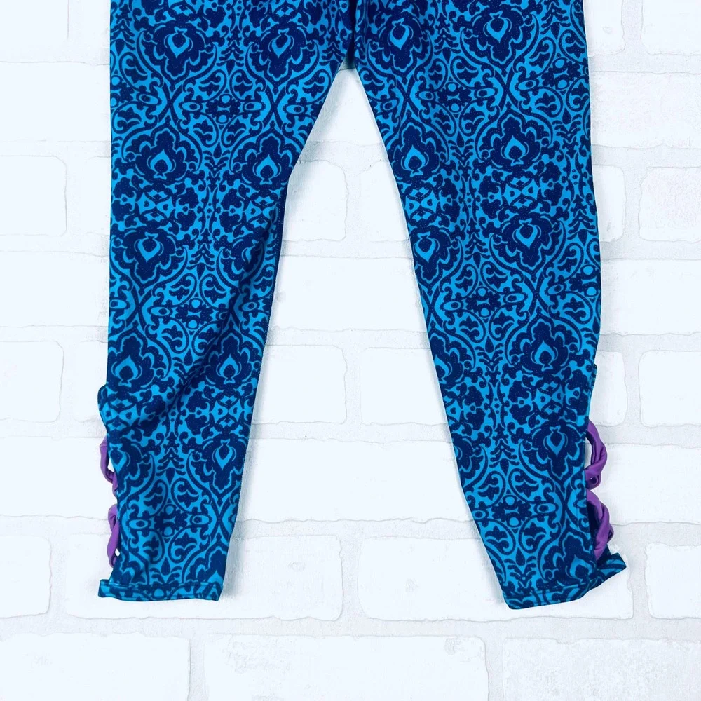 Old Navy Active Girls Blue Patterned Leggings with Criss Cross Detail Size M (8)